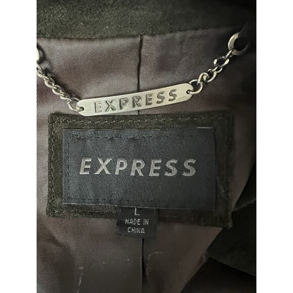 EXPRESS Women's Vintage 90's Y2K Dark Brown Suede Belted Jacket Coat Sz L - Picture 12 of 16